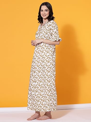 Image of OOMPH! Cotton Blend Nighty for Women's | Night Gown | Nighty | Nightdress | Maxi Dress | Sleepwear | Gown for Women | Nighties | Sleepwear