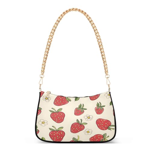 Shoulder Bags for Women Strawberry Hobo Tote Handbag Small Clutch Purse with Zipper Closure