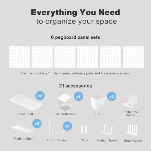Keepo Pegboard Combination Kit, Pegboards and Accessories Modular Hanging for Wall Organizer, Crafts Organization, Ornaments Display, Nursery Storage, Peg Board (White, 33″×22″) - Thumbnail 3