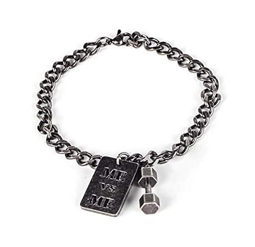 Ideaselection Bracelet à breloques vintage en argent pour homme et femme Mini poids à main en métal et titane