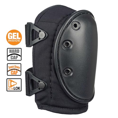 Image of ALTA 56203 AltaGUARD Gel Insert Knee Protector Pad, Black Cordura Nylon Fabric, AltaLOK Fastening, Hard Cap, Long, Black | Durable Cordura Nylon Cover, Dual strapping system or Neoprene single strap fastener, AltaLok Fastening