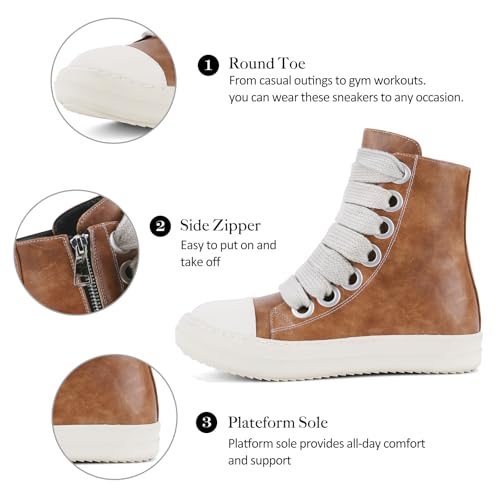 Image of IMPREMEY Women's High Top Sneakers Lace Up PU Leather Shoes with Thick Soles and Zipper, Fashionable Walking Shoes