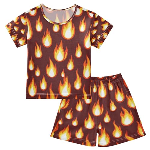 Pajama Sets Short Sleeve Flame Design Repeat Pattern Soft Cotton Summer Sleepwear 2 Piece PJS Size 5-14T