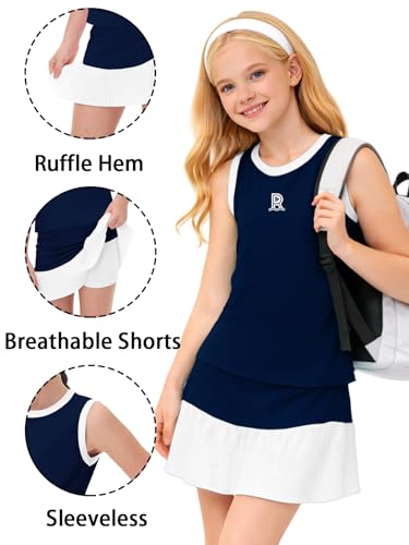 Image of Remimi Girls Tennis Dress Cute Outfit Sleeveless Workout Tank Top and Sport Skirt Set 4-12 Years