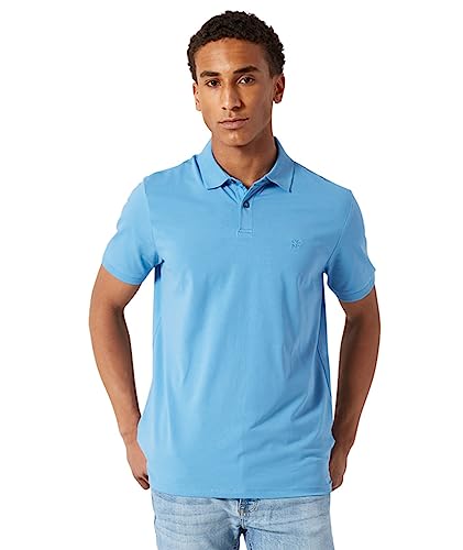 DKNY Slim Fit Jersey Polo Shirt for Men, Parisian Blue, Large