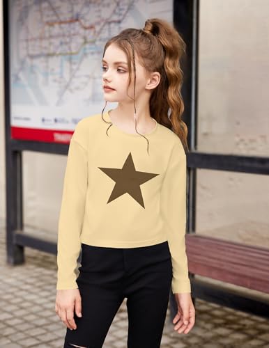 Image of Arshiner Girls Crop Tops Long Sleeve Shirts Drop Shoulder Crewneck Casual Fashion T Shirts Tee
