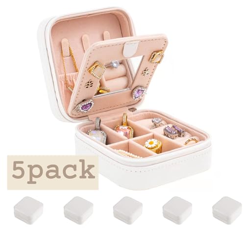Image of KElofoN Travel jewelry case Travel jewelry box Travel Jewelry Organizer Small Jewelry Organizer Box for Girls Women with Mirror (White-5)