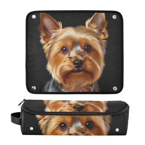 Hair Tools Travel Bag and Heat Resistant Mat with Zipper Large Hair Straigheners Travel Case for Hot Tools Curling Iron Flat Irons Volumizer Styler Yorkshire Terrier Black Background Accessory miniatura 3
