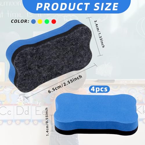 Image of Duster for White Board, 4PCS Colorful Whiteboard Erasers, Duster for Black Board, 7cm x 4cm Small White Board Cleaner for Office, Classroom, Conference Room