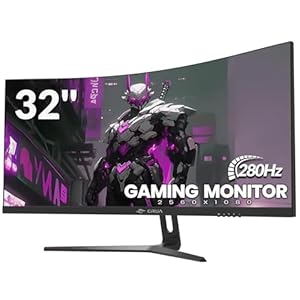 CRUA 32 Zoll Curved Ultrawide Gaming Monitor, 2K QHD(2560×1440), 280Hz,1ms, 1500R, VA, HDR 10, 2xHDMI (2200Hz or 240Hz), DP (280Hz), AdaptiveSync, DCI-P3 90%, SRGB100%, VESA 75x75mm, Augenpflege