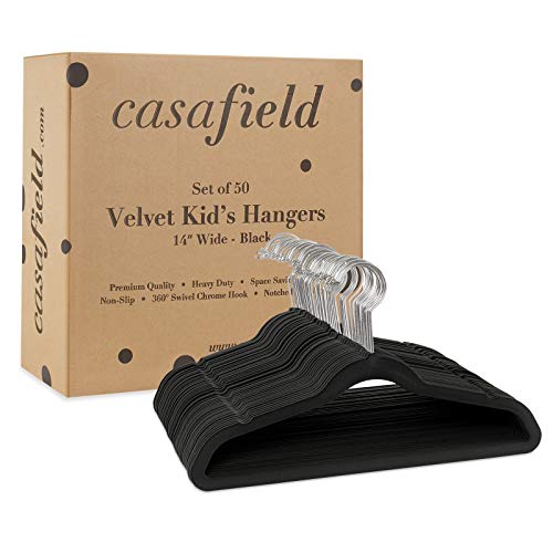 Casafield 50 Velvet Kid's Hangers - 14" Size For Children's Clothes - Black #TOP3