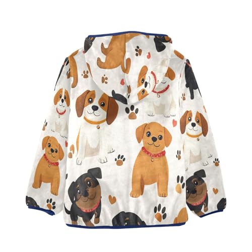 Cute Puppy Pattern Prints Toddler Fleece Jacket Girl Boys Hooded Fleece Jacket Coat Warm Outwear Zip-up 3-10T2