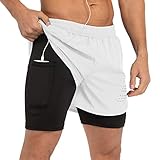 Gesean Men's 2 in 1 Running Shorts Lightweight Gym Training Sport Short Quick Dry Mens Shorts with P