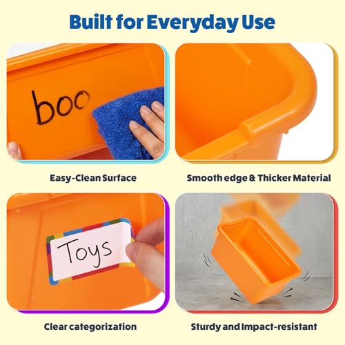 Image of GAMENOTE 6 Quart Plastic Storage Bins Without Lids, 6 Pack, Colorful | Stackable 6-quart bins with lids organize classroom supplies, crafts, toys and building blocks for Classroom & Kids Toy