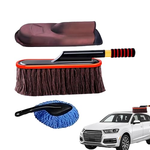 Dunjacka för bilrengöring | Bilrengöringsborste med teleskopiskt handtag | Roterbart och avtagbart mjukt borstborttagningsverktyg för fordonsskötsel och underhåll och
