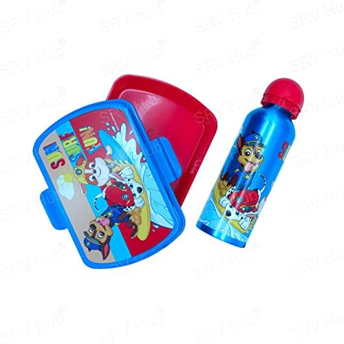 HOVUK® Paw Patrol Set of PVC Lunch Box and 500ml Aluminium Sports Drinking Water Bottle for Kids Back to School, Travel Accessories Sandwich Set for Kids Boys 3+Years