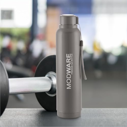Image of Modware Hydra 1000 Vacuum Insulated Bottle | 750ml | Hot & Cold | Outer Plastic, Inner Stainless Steel | Easy Carry Wrist Belt | for Office, School, College (Grey)