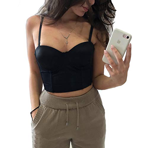 She'smoda Women's Basic Smooth Push Up Bustier Club Party Crop Top Vest L Size Black #TOP6