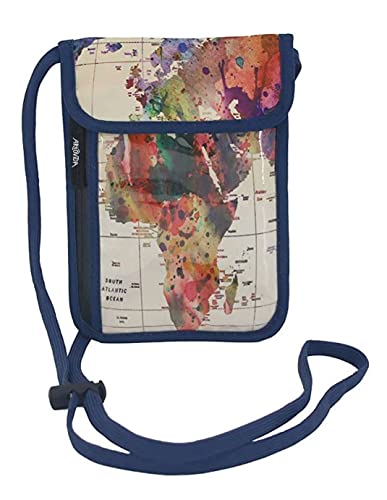 Artovida Artists Collective RFID Blocking Passport Wallet | Travel Crossbody Purse for Cash, Credit Cards, and Phone- Design by Mark Ashkenazi (Israel) World Map