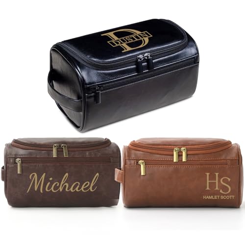 XSTZR Personalized Toiletry Bag for Men – Custom Leather Travel Dopp Kit with Name or Logo, Toiletry Organizer for Men, Groomsmen Gifts, for Dad, Husband, or Boyfriend