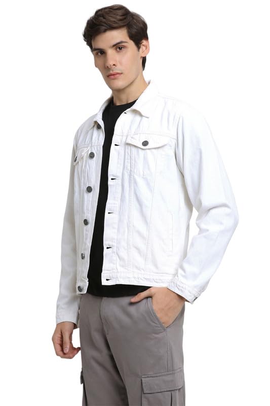 Image of DENNIS LINGO Men's Olive Washed Cotton Denim Jacket, Regular Fit Long Sleeves Regular Collar