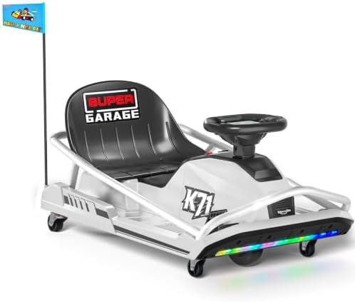 KerryYoo K71 24V7AH Drift Kart, Crazy Kart with 300W Brushless Motor, 12 mph, High/Low Speed Switch, 360° Drifting, Electric Go Kart for Kids Ages 6-12, 130 lbs Capacity – White