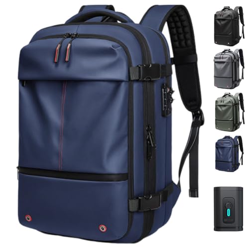 Backpack, 60L Vacuum Compression Back Pack, Waterproof Anti-Theft Travel Back Oack with Electric Pump (Blue(with Pump 1200mA))