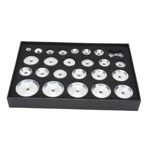 Fockety 25PCSウォッチケースプレスダイセット、アルミニウムフラットラウンドバタフライダイキット12 17 19 21 23 25 27 29 31 33 35 36 37 39 41 44サイズの時計修理メンテナンス
