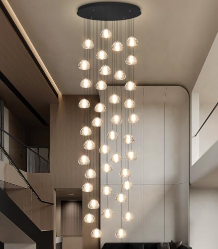 Image of 236'' Long Large Crystal Chandeliers LED Chandeliers for High Ceiling Handing Light Fixture for Entrance Hallway Foyer Staircase Lobby Black