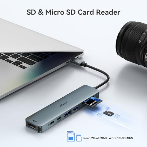 Image of USB C Hub HDMI Adapter for MacBook Pro /Air, MOKiN 7 in 1 USB C Dongle with HDMI, SD /TF Card Reader, USB C Data Port,100W PD, and 2 USB 3.0 Compatible for MacBook Pro /Air, Dell XPS, Lenovo Thinkpad.