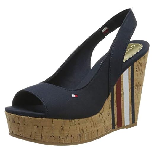 Tommy Hilfiger Sling Back Wedge Sandal Stripes, Sandalias con Plataforma para Mujer, Azul (Midnight 403), 39 EU