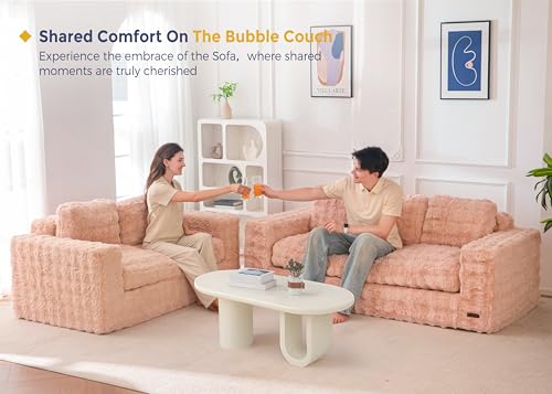 Image of MAXYOYO Loveseat Sofa Couch, Upholstered Bean Bag Chair Cloud Seat for Adults, Boneless Couch with Cushion & Pillows, Sofa in A Box, No Assembly Required, Bubble Pink, 2-Seat