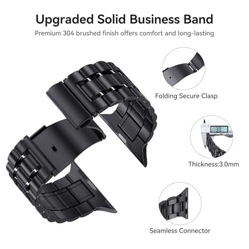 Image of Bestig Compatible with Apple Watch Bands for Men Women 49mm 46mm 45mm 44mm 42mm 41mm 40mm 38mm, Stainless Steel Metal Business Wristband Strap for iWatch Ultra Series 11 10 9 8 7 6 SE 5 4 3 2 1, Black