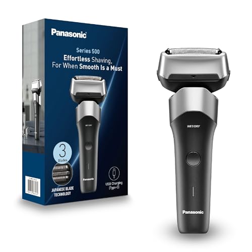 Panasonic Series 500 Wet & Dry 3-Blade Electric Shaver for Men, Stainless Steel Blades, Flexible 10D Head with USB-C charging, Black (ES-RM3FXK541)
