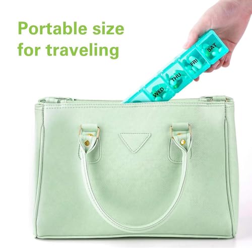 Image of BUG HULL Weekly Pill Organizer Large 2 Packs, Extra Large Travel Pill Organizers, Pill Box 7 Day, Travel Pill Case, Medicine Pill Organizer for Vitamins, Supplements and Medications (Blue+Green)