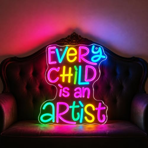 Image of Every Child Is an Artist Neon Sign for Classroom Decor - Colorful LED Neon Light with Dimmable Switch, USB Powered Wall Art for School Library, Playroom, Kids Study Room, Great Teacher Appreciation Gift