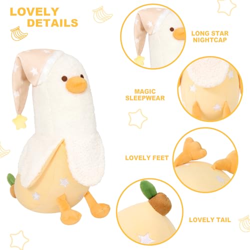 PEACH CAT Banana Duck Plush Pillow Wear Long Star Nighcap Plushies Toy Cute Stuffed Animals Gifts for Kids White and Yellow 19.7" by PEACH CAT - Used condition - Image 3