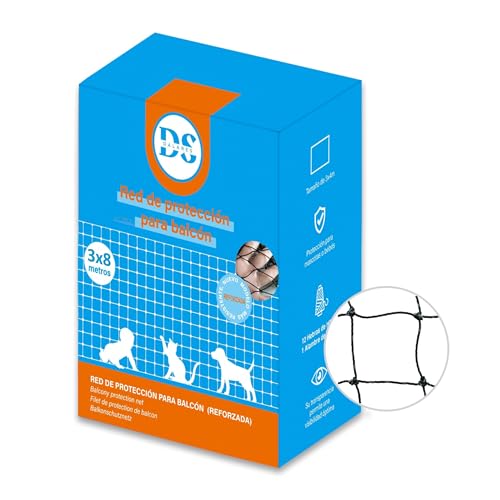DALARES Red para Gatos Reforzada con Alambre – 8x3m Negro – Malla Protectora de 12 Hebras Resistente a Mordeduras – Red de Seguridad para Balcones, Ventanas y Terrazas – Kit de Instalación Incluido
