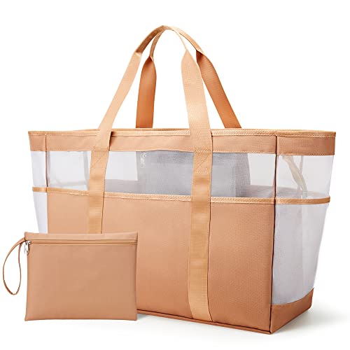 KALIDI Mesh Strandtasche XXL Familie, Strandtasche mit Reißverschluss...