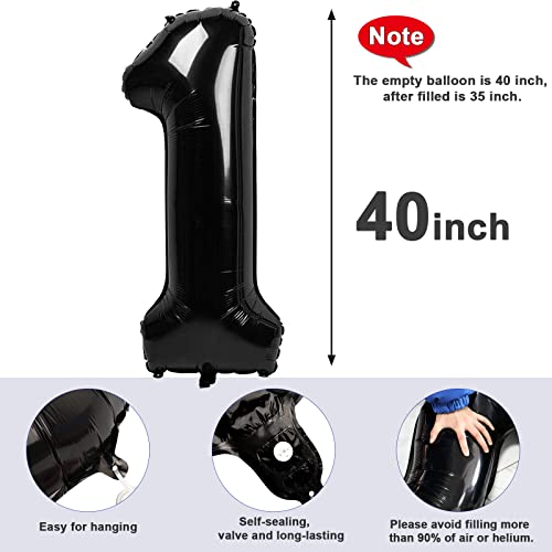 Image of 1 Balloon Numbers Birthday Decorations, 40In Black Balloons for Men Women | Eye-catching Appearance, Perfect Decorative Centerpieces, Convenient Self-sealing Structure, Widely for Various Occasions