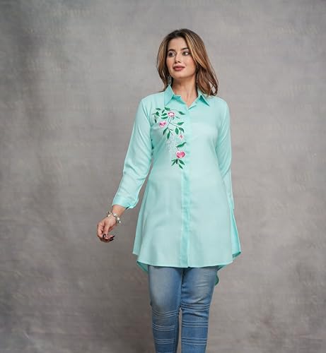 Image of Casual Full Sleeve Hand Embroidery Rayon Women's Long Shirt