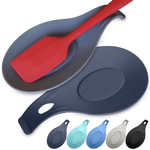 Comparison: Best Utensils For Induction Stove 2 Silicone Spoon Rest for Stove Top Set of 2 – HEAT RESISTANT DISHWASHER SAFE Kitchen Utensil Holder for LARGE Utensils - Won’t Break - Non-Slip - Ideal for Glass & Induction Cooktops - for Home Cooks