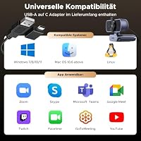 UGREEN FineCam Lite 4K, UHD Webcam 4K, Webcam mit Mikrofon und Objektivabdeckung, PC Kamera Autofokus, 70°FOV, USB-A/C Anschluss, für PC/Laptop/Windows/Mac/Linux/Skype/FaceTime – Ansicht 6