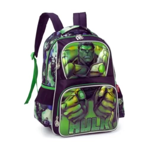 Mochila Escolar Hulk De Costas 3 Ziper + Mascara - Luxcel