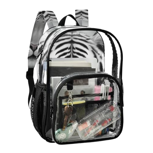 Clear Bag for Women Travel Kids Backpack Boys Girls Approved See through Bag Black White Tiger2