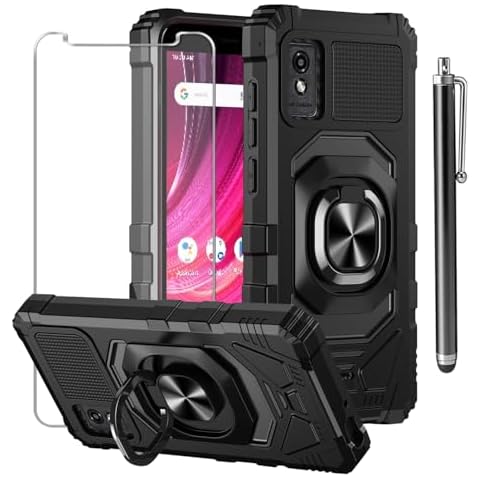 YJROP for BLU Studio Mini 2023 Case,Tempered Glass Screen Protector with 360 Ring Holder Stand Magnetic, Shockproof Military Drop Protection Case - Black Cover
