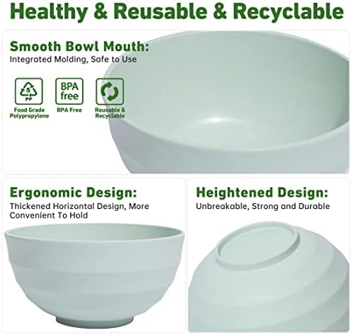 Large Cereal Bowls Set 800ML, Updated Unbreakable Dinner Bowl Set of 4, Reusable Plastic Bowls for Cereal, Salad, Pasta, Noodles, Soup Bowls, Lightweight Safe for Children Picnic, Camping, BBQ,caravan