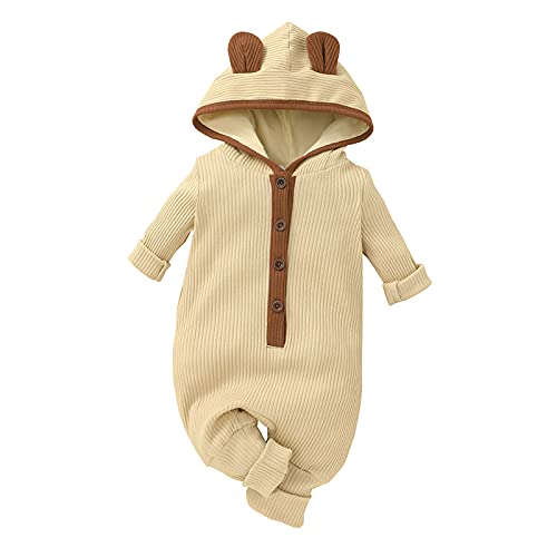 Image of Chyrbaby Infant Baby Girl Boy Clothes Unisex Baby Romper Knit Hoodie Ribbed Jumpsuit Solid Bodysuit