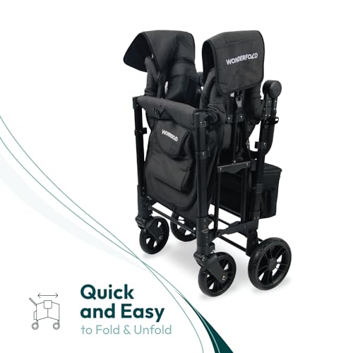 Image of WonderFold W2 Elite Stroller Wagon, Steel Frame, 2 Seater, Jet Black