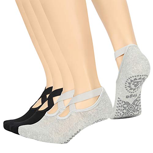 BQA Yoga-Socken für Frauen, 4 Paar, rutschfeste Yoga-Socken, Pilates-Socken, Anti-Rutsch-Socken - - Einheitsgröße Cover